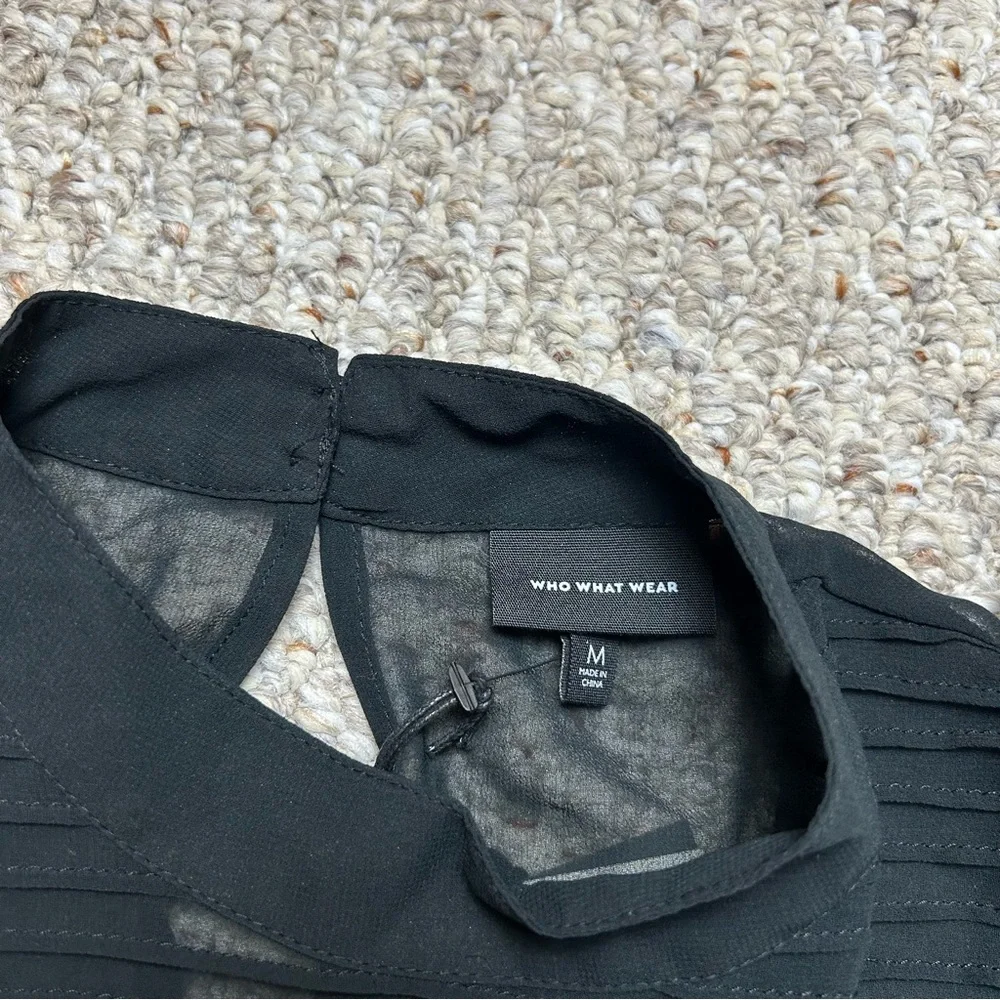 Who What Wear NWT Black Tiered Ruffle Dress Womens Medium Sleeveless Short Sheer - Picture 4 of 9